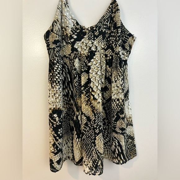 Zara Plumetis Snake Skin Animal Spaghetti Strap Mini Babydoll Dress Size Medium - Picture 4 of 9